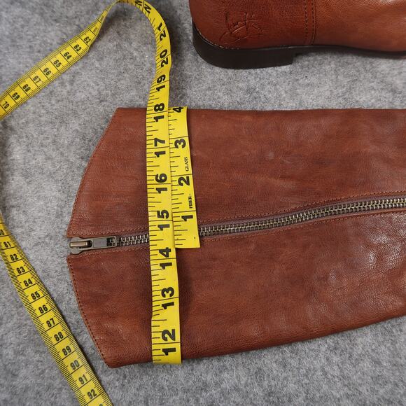 John Fluevog Boots Womens 6 Tall Riding Picnics Brie Brown Leather Studded Toe - Picture 15 of 16